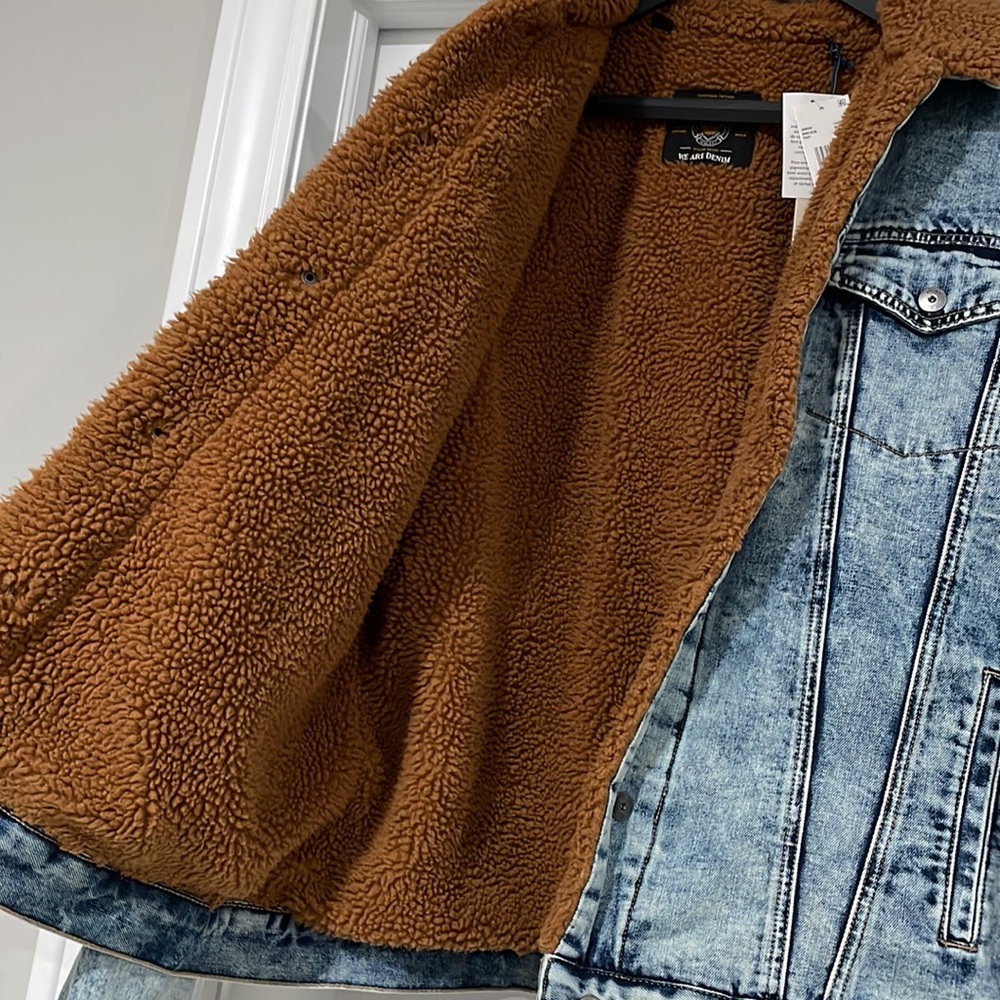 NEW Buffalo David Bitton Blue Mens Acid Wash Sherpa Denim Jacket - Large - Picture 5 of 13